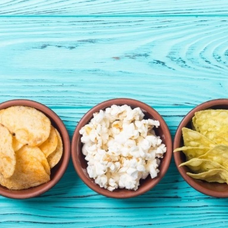 various snacks in bowls